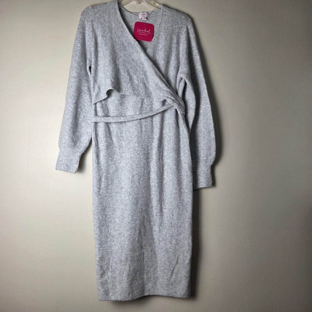 Isabel Maternity Ingrid & Isabel Gray Wrap Front Knit Sweater Dress XS NWT